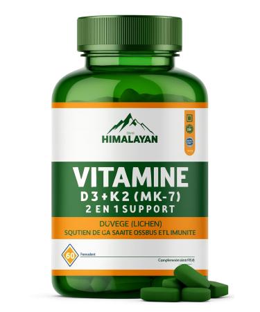 Divya Himalayan Plant Based Vitamin D3 K2 Supplement Support Bone & Heart Health Vitamin D3 & 90 mcg Vitamin K2 for Immune Support & Calcium Absorption - 60 Tablets 5000 IU