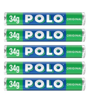 Polo Original Mint Tubes 5 x 34g Rolls Multipack - Perfect Peppermint Mints Sweets for Your Fresh and Minty Breath