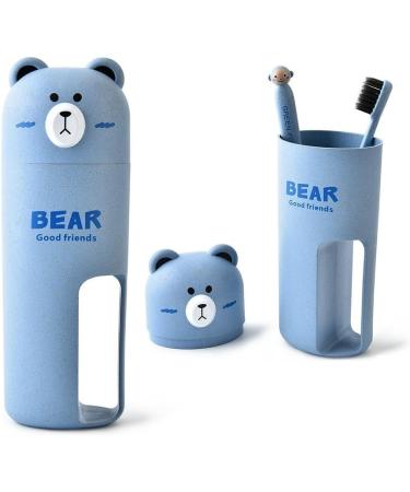 Fantasee Travel Toothbrush Cup with 2 Toothbrushes | Portable Eco-Friendly Wash Cup Holder for Business Trips | Wheat Straw Fiber | Blue - Buy Online on GoSupps.com