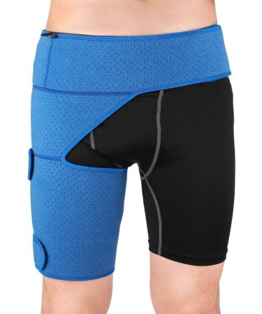 Adjustable Thigh Compression Sleeve - Blue Breathable Belt for Groin Pain Relief | Quality Thigh & Hip Brace - International Shipping Available - Buy Online on GoSupps.com