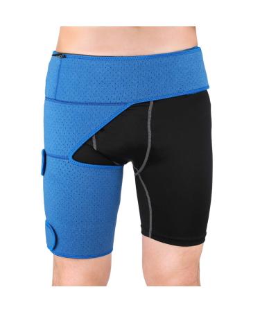 Adjustable Thigh Compression Sleeve - Blue Breathable Support Belt for Groin Pain Relief | International Shipping - Buy Online on GoSupps.com