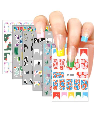 CHANGAR French Tip Nail Stickers Cute Cartoon Flower Nail Art Self-Adhesive Decals Smiling Face Sticker Colored Streamer French Stickers Decorations for Nail Art