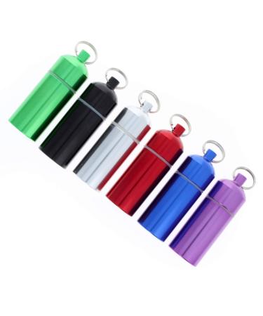 (6-Pack) ID Pill Holder Key Chain O Ring Cap Plastic Coated Interior (Assorted Colors)