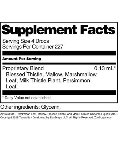 Terravita Glycerite Liquid Extract - Persimmon Leaf Mallow & Blessed Thistle (1 oz) - No Flavor - Natural Herbal Supplement - Buy Online on GoSupps.com