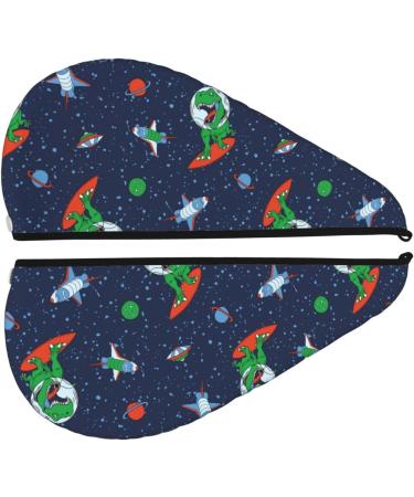Hair Towel Wrap - Fast Drying Towel Turban for Kids & Adults | Dinosaur Astronaut Space Surfing Design - Buy Online on GoSupps.com