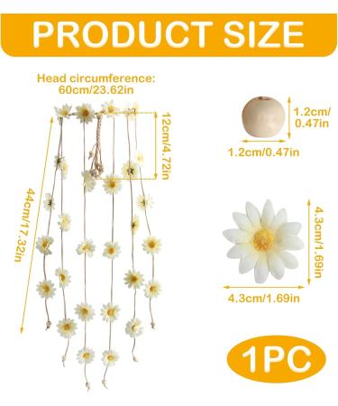 Daisy Flower Hair Crown Summer Solstice Headdress Flower Headbands for Women and Girls Beach Boho Festival Vacation Adjustable Hippie Hair Accessories Travel Wedding Party Headwear - Buy Online on GoSupps.com