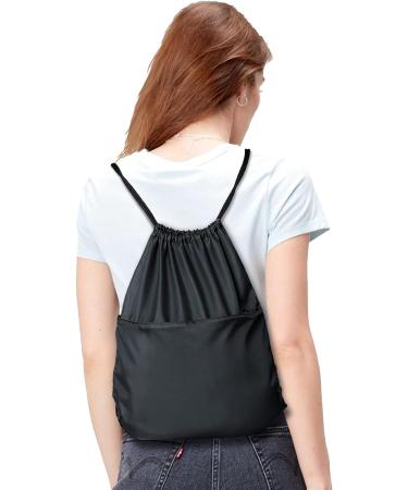 BuyAgain Sports Drawstring Backpack | Water Resistant Gym Sack for Men & Women | Large Size with Zipper (Black) - Buy Online on GoSupps.com