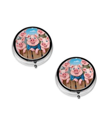 (Funny Cute Pig Pattern) Round Pill Box 3 Compartment Pill Box Mini Decorative Pocket Purse Portable Travel Medicine Tablet Vitamin Holder Organizer Pill Case