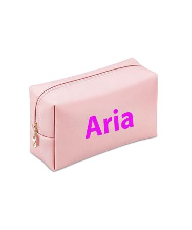 Custom Makeup bags for Women | Perfect Sized PU Leather Plain Cosmetic Pouch for Birthdays and Parties | Personalized name Waterproof Toiletry Travelling Bags for Mom (Pink)