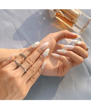 Sethexy Shiny Stilettos - Medium False Nails with Sparkle Butterfly Design | 24 pcs Acrylic Press-On Nails for Women & Girls - Buy Online on GoSupps.com