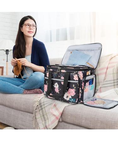 Pavilia Knitting Bag Yarn Storage Tote - Crochet Organizer with Dividers for Knitting Accessories, Yarn, Needles, Hooks - Soft Rose - Buy Online on GoSupps.com