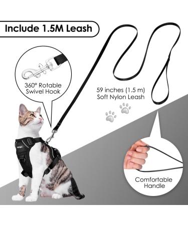 Adjustable Soft Kitten Vest with Reflective Stripes & Breakproof Cat Dishes Set - XXS Black Harness for Small Kittens - Buy Online on GoSupps.com