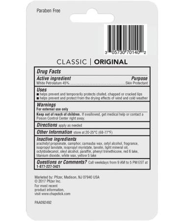 Chapstick Classic Lip Care - 3 Sticks Skin Protectant (0.15 oz each) - Buy Online on GoSupps.com