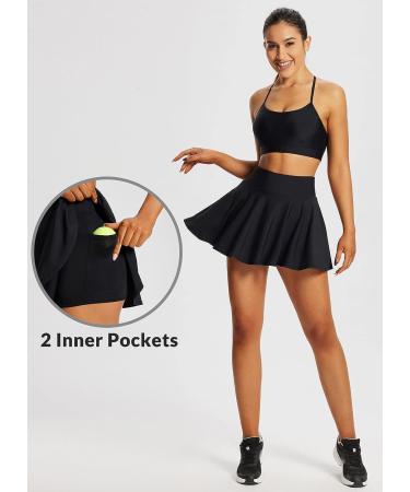 Baleaf Women's High Waisted Tummy Control Tennis Skort with Shorts Pockets - Black, Large - Buy Online on GoSupps.com