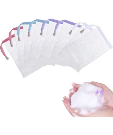 Catelves 8 pieces of soap bags nylon soap bag soap bags for solid shampoo soap network soap network soap bag for swimming facial cleaning body peeling (white pink purple blue)