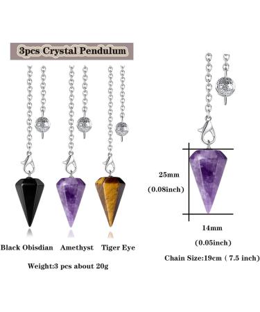 Xiannvxi 3-Piece Crystal Pendulum Set - Amethyst Obsidian & Tiger Eye for Prophecy Reiki & Witchcraft Supplies - Buy Online on GoSupps.com
