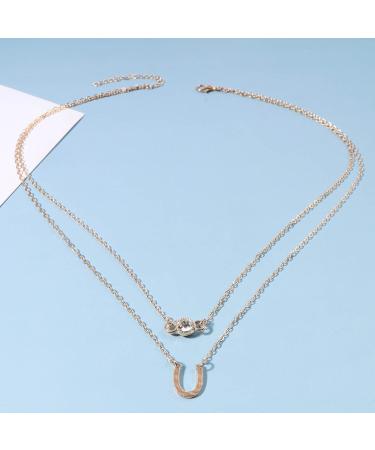 Layered Lucky Horseshoe Necklace - Gold Rhinestone Pendant Choker for Women & Girls | Vintage U-Shape Jewelry Gift - Buy Online on GoSupps.com
