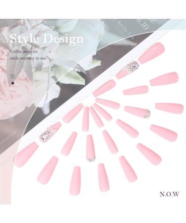 Vatocu Shiny Pink Artificial Nails - Long Press-On Acrylic Nails for Women & Girls | 24-Piece Set - Buy Online on GoSupps.com