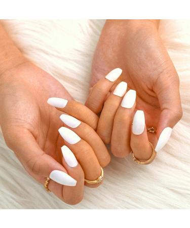 Sethexy 24-Piece Matte Ballerina White Acrylic Nails - Medium Coffin Tips for Women & Girls | High-Quality Nail Art - Buy Online on GoSupps.com