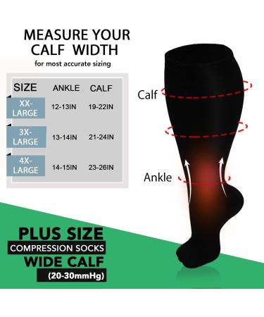 Get-Fa Oversize Compression Stockings - 3 Pairs 20-30 mmHg Knee-High Support for Men & Women Wide Calf Extra Large - Improved Blood Circulation - Buy Online on GoSupps.com