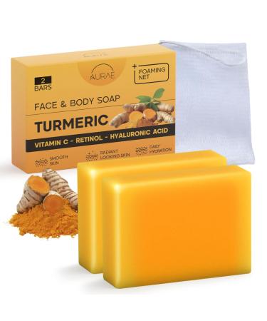 Savon Curcuma Visage contre les Taches claircissant & Hydratant Doux Visage & Corps Vit. C R tinol Ac. Hyaluronique Beurre de Karit Huile Olive & Vit. E Sans Parab nes & SLS(100g x 2 Savons) Curcuma - 2 paquets
