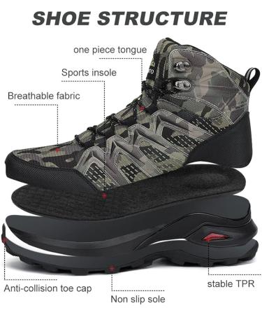 Dannto Men's Mid Ankle Hiking Boots - Water Resistant Outdoor Snow Shoes for Backpacking, Walking, Trekking - Tactical Hunting Sneakers - Size 9, A-Camouflage - Buy Online on GoSupps.com