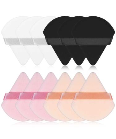 12 Pieces Soft Powder Puff Face Triangle Makeup Puff Shape Setting Powder Puff Eyes Body Powder Makeup Sponge Cosmetic Foundation Loose Face Powder Tool with Strap for Corners Wet Dry Contouring