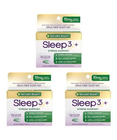 Nature's Bounty Sleep + Stress Support Sleep3 Maximum Strength 100% Drug Free Sleep Aid Dietary Supplement with Ashwagandha Time Release Technology 10mg 28 Tri-Layered Tablets (Pack of 3)