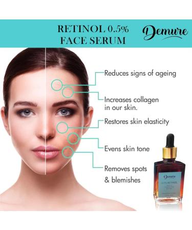 Demure Retinol Serum 0.5% with Hyaluronic Acid Vitamin E Vitamin C and Aloe Vera Anti-Wrinkle Anti-Aging for Face and D collet Balanced Formula 30 ml - Buy Online on GoSupps.com