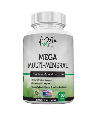 Amate Life Multi Minerals Supplement Complete Mineral Complex with Vitamin D3 Calcium Magnesium Zinc & Iodine Bone Muscle Metabolism & Immune Support Mega Multi-Mineral Supplement 100 Tablets