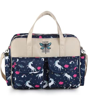 Kamay's Multifunctional Waterproof Mummy Shoulder Diaper Bag Chic Nappy Changing Bag Tote/Messenger Style Large Lightweight High-density Glossy Nylon Fabric with Changing Mat (Dark Blue Unicorn Navy) - Buy Online on GoSupps.com