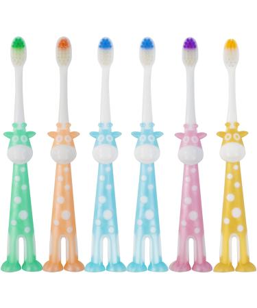 TACYKIBD 6 Packs Kids Toothbrushes Soft Bristle Toddler Toothbrush with Suction Cup for Storage BPA Free Independent Packaging Tooth Brush for Girls and Boys Aged 3-12