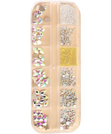 FEIlei 12 Grids Box Set Flat Back Rhinestones and Small Round Diamond Combination for DIY Nail Art Accessories Crystals - Buy Online on GoSupps.com