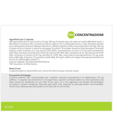 PRO CONCENTRATION * 440 mg / 60 capsules * Brain (concentration) * Choline Rhodiola Bacopa Monnieri Brewer's Yeast Caffeine - Buy Online on GoSupps.com