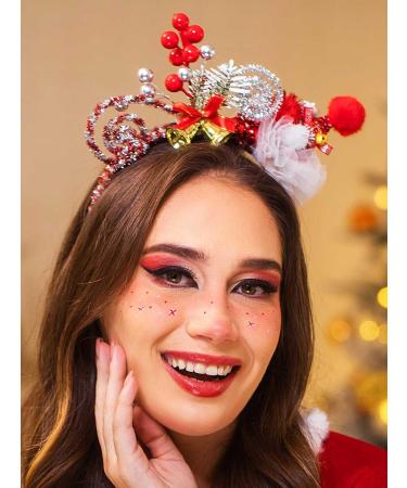 IYOU Christmas Hat Headband Red Bell Berry Hair Bands Xmas Festival Hair Accessories for Women and Girls