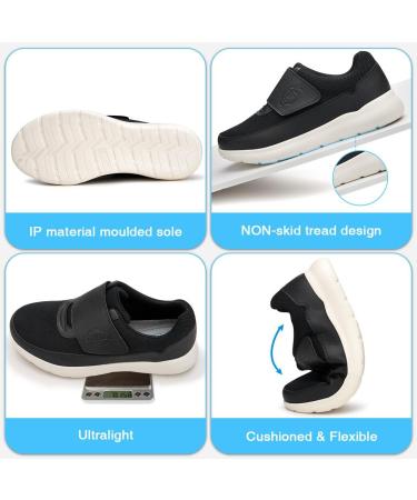 CBMTCR Men's Wide Walking Shoes with Adjustable Closure - Lightweight & Comfortable for Diabetic Swollen Feet - Size 11 Wide, Black - Buy Online on GoSupps.com