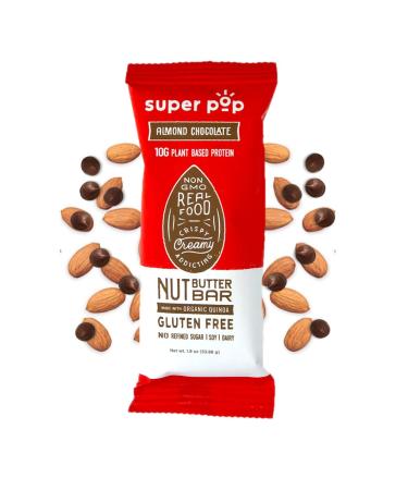 Super Pop Clean Plant Based Protein Bars Almond Butter Bars No Sugar Alcohols or Fiber Syrups Gut Friendly Soft Baked Bar Gluten Free Low Carb Food Dairy Free 10g of Protein Almond Chocolate (12 pack) Almond Chocolate 1 Count (Pack of 12)