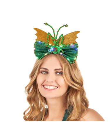 IYOU Bow Light Up Headband Green St Patrick's Day Led Hair Bands Mermaid Themed Party Costume Hair Accessories for Women