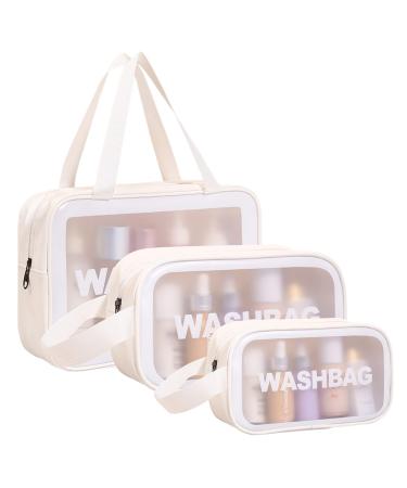 3 PCS Toiletry Bag Women Clear Wash Bag Waterproof Clear Travel Toiletry Bag Cosmetic Makeup Bags Girls Wash Bag Holiday Travel Bag for Toiletries Cosmetics Bag Transparent Bag(White)