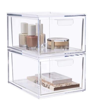 STORi Audrey Stackable Clear Plastic Organizer Drawers | 2 Piece Set | 4.5-Inches Tall | Organize Cosmetics and Beauty Supplies on a Vanity | Made in USA 4.5" Tall Drawers