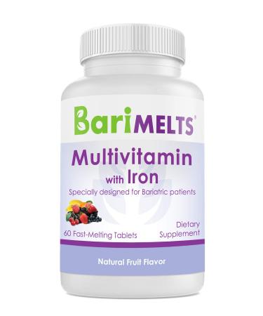 BariMelts Multivitamin with Iron - Fast Melting Bariatric Multivitamin for Post Gastric Bypass and Sleeve Gastrectomy Surgery Patients, Bariatric Surgery Vitamins 60 Tablets