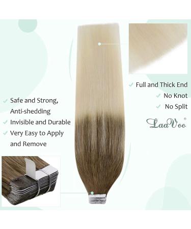 LAAVOO Real Hair Tape Extensions - Balayage Blonde #8/59 30cm 20PCS Remy Double-Sided Invisible Light Brown Ombre - Shop Internationally - Buy Online on GoSupps.com