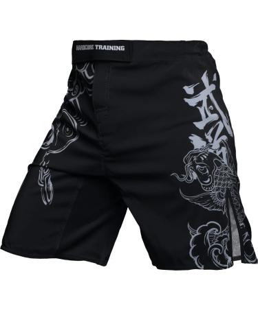 Hardcore Training Fight Shorts Koi Men's Boxing MMA Combat BJJ Grappling Fitness Muay Thai Kickboxing No Gi Black White Large