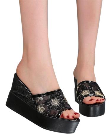 HSYHKDSY Black Wedge Heel Plateaus Sandals for Women - Elegant Glittering Summer Shoes Comfortable & Casual Perfect for Vacation - Size 5 UK - Buy Online on GoSupps.com