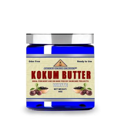 ANCIENT HEALTH REMEDIES Cosmetic Grade PURE KOKUM BUTTER JAR/BLOCK. Bulk Odor Free Alternative to Raw Soft Butters. Ideal Hard Base for DIY Balms Creams Candle and Hand Creams (INDIA) (8 OZJAR)