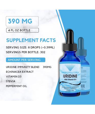 Absonutrix Uridine with Vitamin D-3 343 mg 4 FL OZ Liquid 302 Servings Made in USA Plant-Based Ingredients Gluten-Free - Buy Online on GoSupps.com