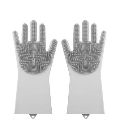 Silicone Dishwashing Gloves Reusable Washing Household Gloves Thicken Cleaning Brush Scrubber Gloves for Laundry Gray