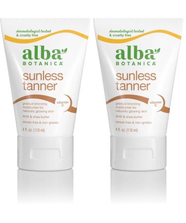 Alba Botanica Sunless Tanner Self-Tanning Lotion for Face and Body Golden Tanning without the Sun Non-Streaking and Natural Looking Self-Tanner 4 oz. Tube (Pack of 2)