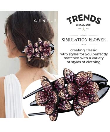 Yeeyf Double-Flower Hair Clip | Diamond & Pearl Hair Clips for Women | Vintage Hair Styling Accessories - Buy Online on GoSupps.com