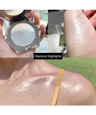 Diamond Shimmer Highlighter Palette with Brush - Glitter Sparkles for Face, Body, Cheek - Illuminator Makeup for Nose, Eyes, Contour - (01 Diamond White) - Buy Online on GoSupps.com